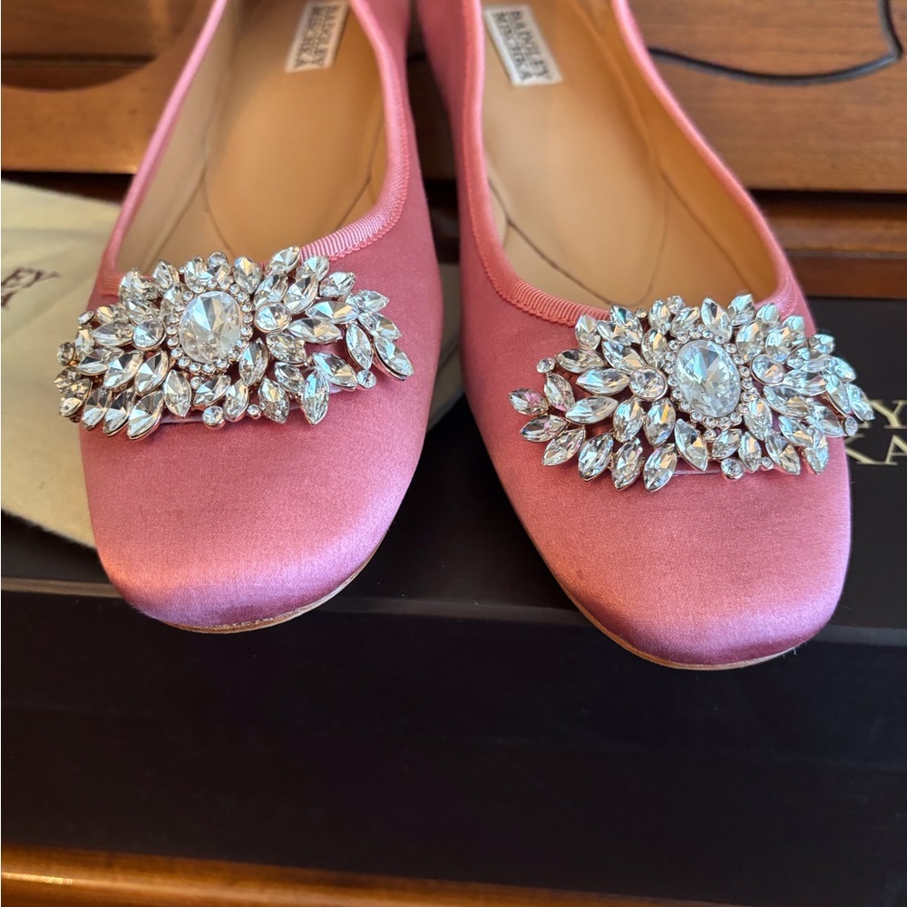 Badgley Mischka Pippa Rose Pink Satin Jeweled Ballet Flats - Picture 11 of 16